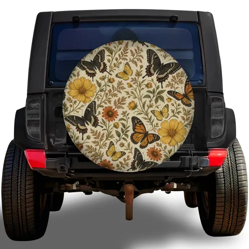 Vintage Botanical Butterflies And Wildflowers For RV Camping, Trailers And Road Trips Spare Tire Cover