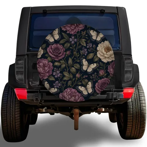 Midnight Botanical Butterflies And Peonies For RV Travel, Camping And Outdoor Adventures Spare Tire Cover