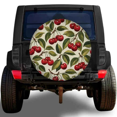 Vintage Cherry Botanical Motif For Farmhouse Camping And Retro Road Trip Adventures Spare Tire Cover
