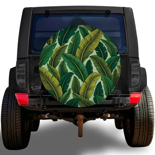 Tropical Banana Leaves for Outdoor Road Trips and Adventure SUV Jeep RV Drivers Spare Tire Cover