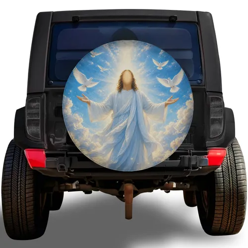 Jesus With Doves Heavenly Sky Faith Road Trip Gift For Christian Truck And SUV Owners Spare Tire Cover