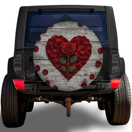 Red Rose Petal Heart For Valentine Wedding Romance Travel Trailer RV SUV Truck Campers Spare Tire Cover