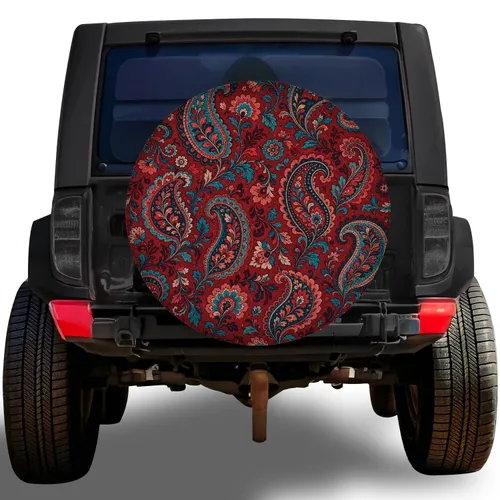 Vintage Paisley Floral Folk Art for Boho Road Trips and Colorful Outdoor SUV Style Spare Tire Cover