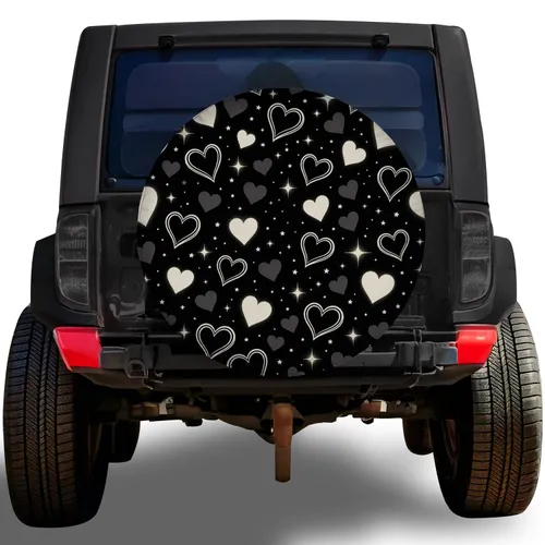Glowing Ivory Hearts For Romantic Road Trips RV SUV Trailer Decor Spare Tire Cover