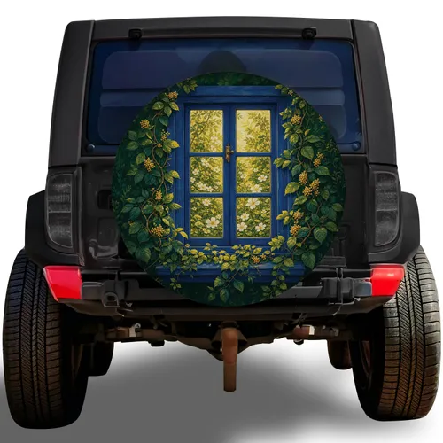 Vintage Botanical Window Garden Scene for Cozy Camping and RV Travel Decor Lovers Spare Tire Cover