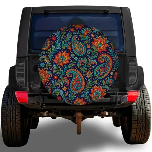Vibrant Paisley Flowers and Vines for Boho Road Trips, RV Camping, and SUV Travel Spare Tire Cover