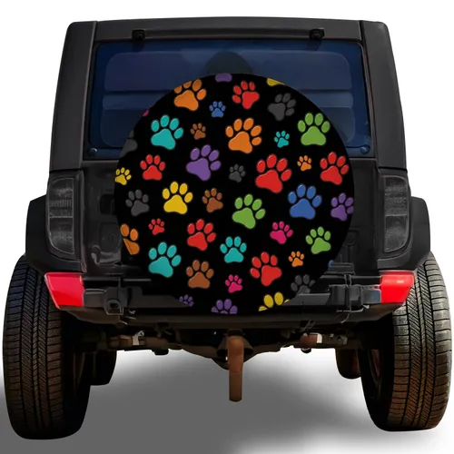 Colorful Dog And Cat Paw Motifs For RV Camping, Road Trips, And Outdoor Pet Lovers Spare Tire Cover