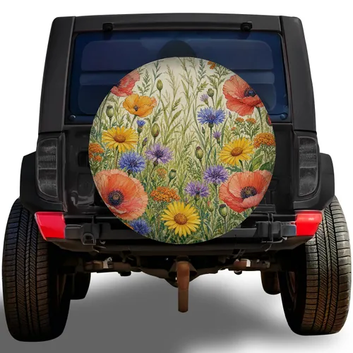 Watercolor Wildflower Meadow Floral For Spring Road Trips And Garden Loving Drivers Spare Tire Cover