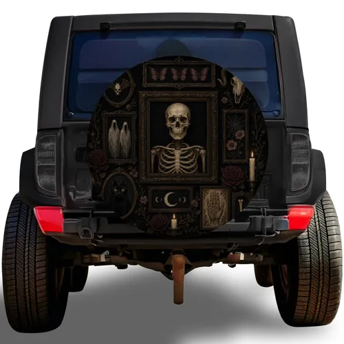 Gothic Skull Bat Cat Butterfly Gallery For Halloween Hearse And Witchy Road Trips Spare Tire Cover