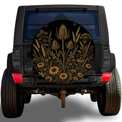 Golden Teasel Wildflower Meadow For Rustic RV Camping Nature Lovers And Gardeners Spare Tire Cover