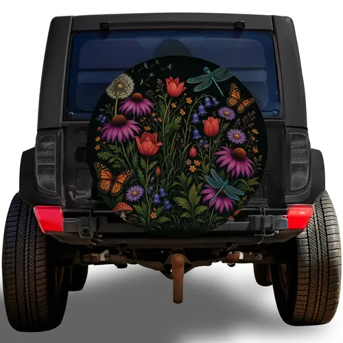 Botanical Night Garden Dragonflies Butterflies For RV Camping And Outdoor Travel Spare Tire Cover