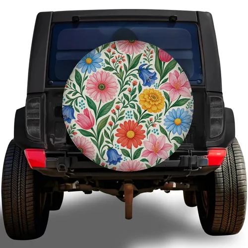 Colorful Botanical Garden Flowers for RV Camping Travel and Outdoor Adventure Trips Spare Tire Cover