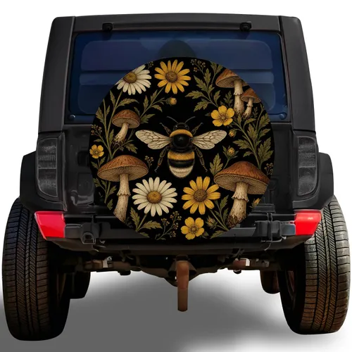 Bumblebee Mushroom Wildflower Botanical Garden Adventure Decor for Nature Lovers Spare Tire Cover