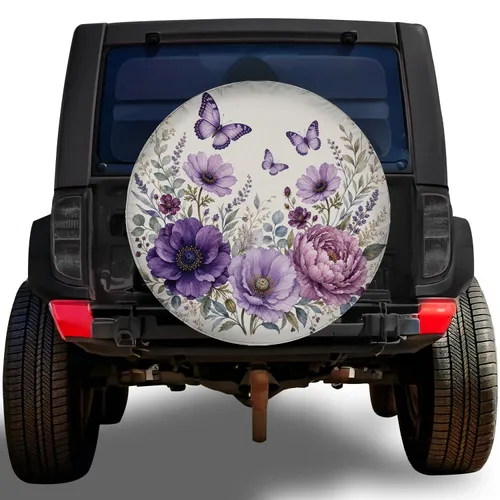 Purple Wildflowers And Butterflies For RV Camping, Trailer Trips And Nature Lovers Spare Tire Cover