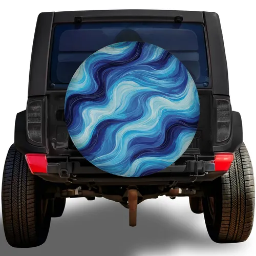 Flowing Blue Ocean Currents for RV Road Trips, Camping, and Coastal Travel Lovers Spare Tire Cover
