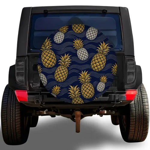 Vintage Pineapple And Ocean Wave Beach Camping Lifestyle For RV Travel Enthusiasts Spare Tire Cover