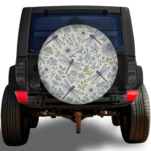 Vintage Dragonfly Wildflower Botanical For Cottage Garden Road Trips And Jeep Lovers Spare Tire Cover