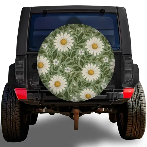 Vintage Daisy Wildflower Botanical Garden Style For RV Camping Trailer Travel Adventures Spare Tire Cover