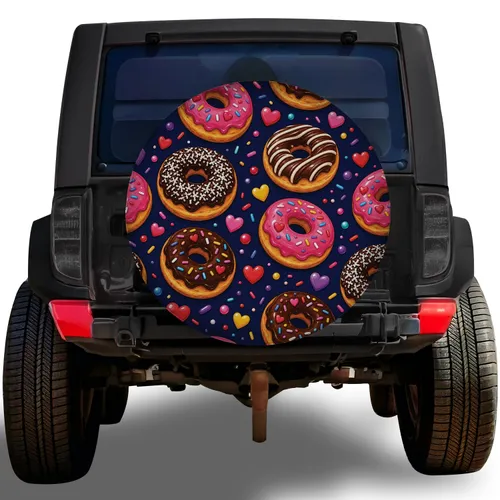 Colorful Frosted Donuts And Candy Hearts For Sweet Road Trips And Bakery Lovers Spare Tire Cover