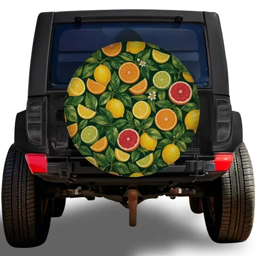 Citrus Fruit And Green Leaves For Tropical Road Trips, RV Camping And Outdoor Adventure Spare Tire Cover