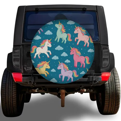 Whimsical Pastel Unicorns For Cheerful Kids Road Trips And Family Adventure Vehicles Spare Tire Cover