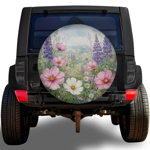 Watercolor Wildflower Meadow Florals for RV Camping Trips and Garden Nature Lovers Spare Tire Cover