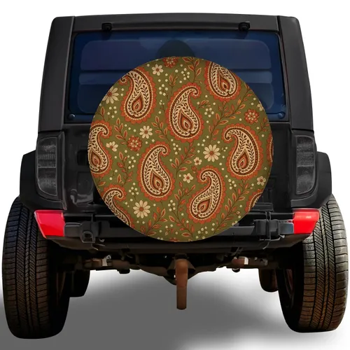 Boho Paisley Floral For Retro Road Trips, RV Camping And Vintage Folk Art Style Lovers Spare Tire Cover