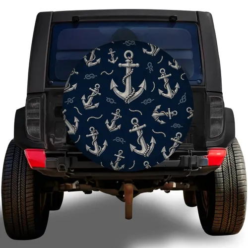 Vintage Nautical Anchor Motifs for Coastal Road Trips, RVs and Marine Travel Style Spare Tire Cover