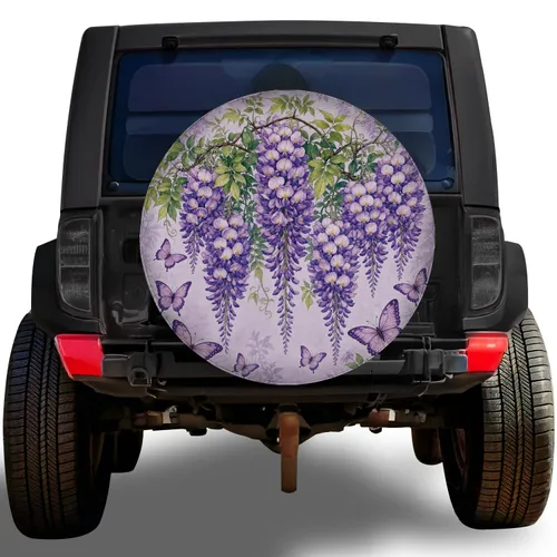 Wisteria And Lavender Butterflies For Serene RV Camping And Garden Nature Lovers Spare Tire Cover