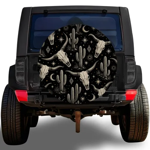 Southwestern Longhorn Skull Desert Night Western Road Trip Style for RV and Camper Owners Spare Tire Cover