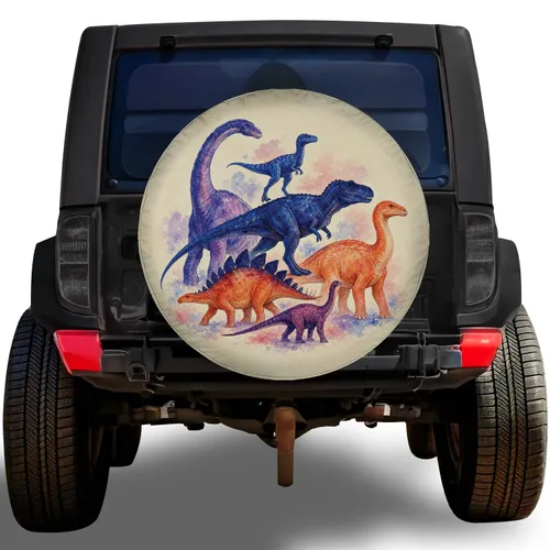 Watercolor Dinosaur Cluster For Jeep SUV RV Adventure Travel And Outdoor Enthusiasts Spare Tire Cover