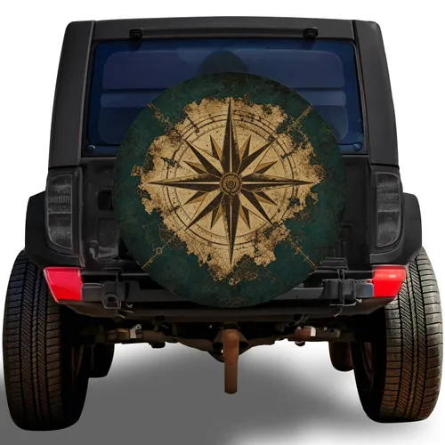 Vintage Weathered Compass Rose For Camping Adventures And Overland SUV Explorers Spare Tire Cover