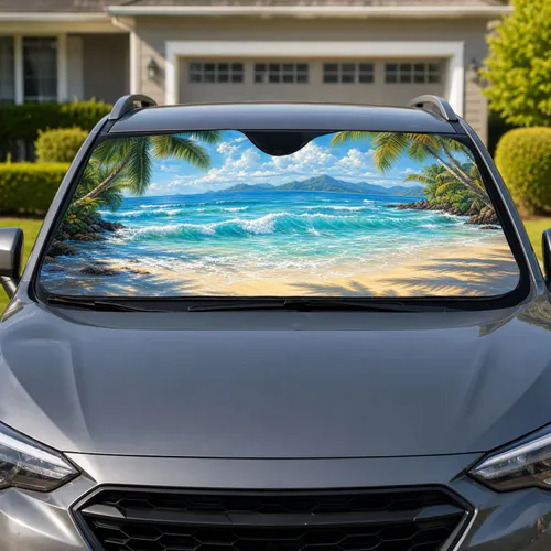 Tropical Beach Ocean Palm Trees For Relaxing Summer Road Trips And Coastal Travel Lovers Car Sunshade