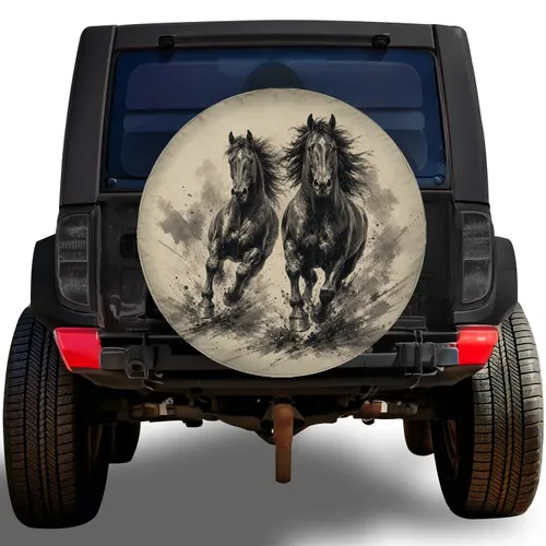 Galloping Black Horses Equestrian Adventure Accent For Jeep Truck RV Outdoor Owners Spare Tire Cover