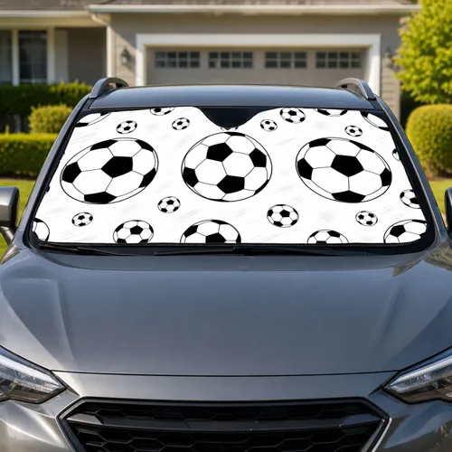 Black And White Soccer Ball Repeat For Game Day Travel And Soccer Fan Vehicle Lovers Car Sunshade