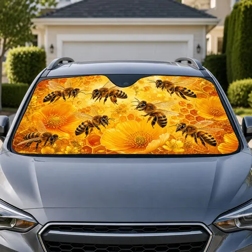 Golden Honey Bees And Wildflowers For Summer Road Trips, Garden Fans And Nature Lovers Car Sunshade