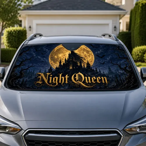 Gothic Haunted Castle Moon Night Queen for Halloween Road Trips and Dark Fantasy Fans Car Sunshade