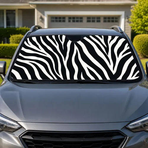Black And White Zebra Stripes For Fashionable Summer Parking, Road Trips And Daily Driving Car Sunshade