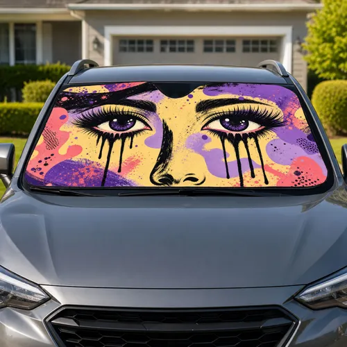 Purple Crying Eyes Pop Art For Bold Everyday Driving Style Gifts For Trendy Women Car Sunshade