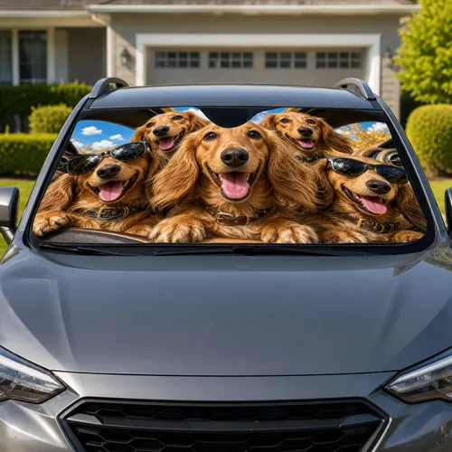 Smiling Dachshund Road Trip Crew For Dog Lovers And Funny Summer Travel Decor Fans Car Sunshade