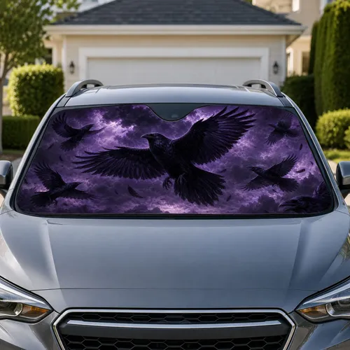 Flying Raven Gothic Purple Storm Sky For Dark Academia Drivers And Bird Lovers Car Sunshade