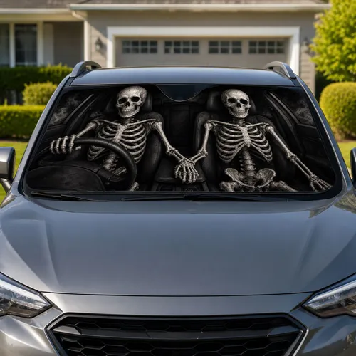 Gothic Skeleton Couple Driving Halloween Road Trip Decor For Spooky Car Lovers Gifts Car Sunshade
