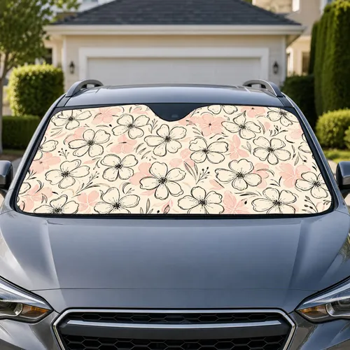 Hand Drawn Blush Wildflowers for Spring Road Trips and Botanical Style Enthusiasts Car Sunshade
