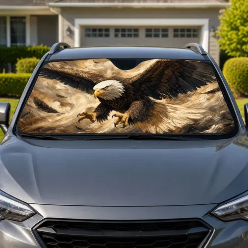 Majestic Bald Eagle In Flight For Patriotic Road Trips And Wildlife Enthusiasts Car Sunshade