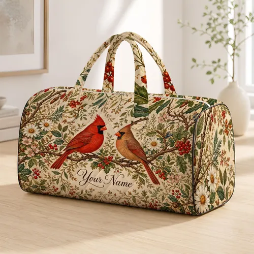 Cardinal Pair Berries And Wildflowers For Birdwatching Travel And Nature Lovers Gifts Quilted Weekend Bag