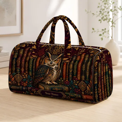 Great Horned Owl Library Travel Companion for Book Lovers and Weekend Getaway Gifts Quilted Weekend Bag