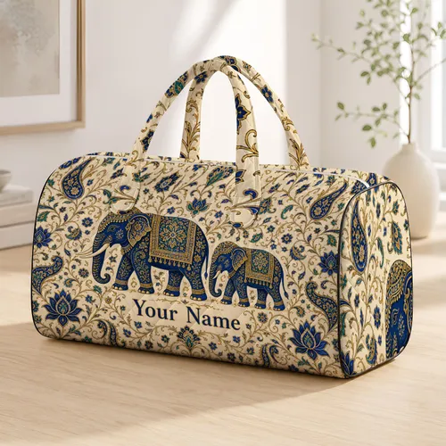 Regal Elephant Garden Floral Motif For Travel, Weekend Getaways And Thoughtful Gifts Quilted Weekend Bag