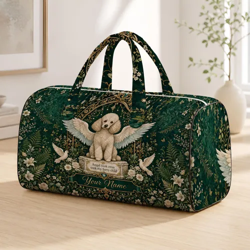Angel Poodle Memorial Garden Tribute With Dove And Floral Halo For Pet Loss Gifts Quilted Weekend Bag