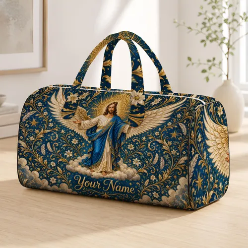 Jesus With Angel Wings Boho Christian Faith Getaway Travel Gift For Women And Believers Quilted Weekend Bag