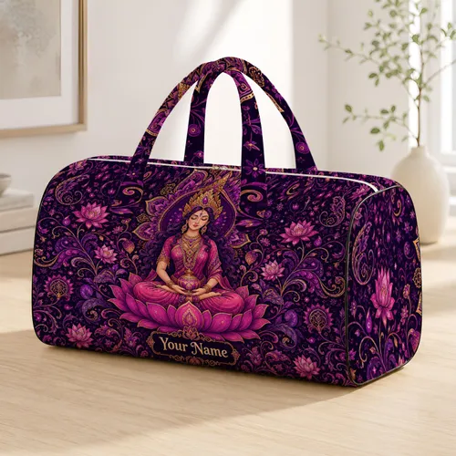 Lotus Goddess Meditation Floral Damask for Yoga Retreats and Spiritual Travelers Quilted Weekend Bag